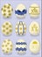 Set of different Easter eggs on a light blue background.Happy Easter eggs. Happy Easter.