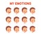 Set of different emotions of a boy. Poster for the development of emotional intelligence in children. Facial expressions