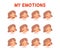 Set of different emotions of a girl. Poster for the development of emotional intelligence in children. Facial