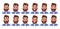 Set of different emotions male character. Handsome man emoji with various facial expressions