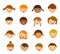 Set of different faces of boys and girls on a white background