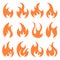 Set of different flames icons. Collection of fire silhouettes in cartoon style