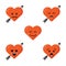 Set of different flat cute emoji heart faces with arrow isolated on the white background. Happy emoticons faces