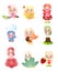 Set of different forest fairy girls in colorful clothes