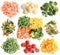 Set of different frozen vegetables on white background, top view