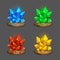 Set of different game resources cartoon crystals.