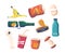 Set Different Garbage and Old Things Plastic Cup, Tin Can, Banana Peel, Apple Stub. Fish Bone, Yoghurt Pack, Bottle