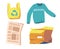 Set of Different Garbage and Plastic Bag, Ragged Sweater, Carton Box and Newspaper. Old Things, Trash, Litter, Rubbish