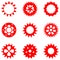 Set of different gears in red color, isolated