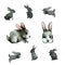 Set of different gray rabbits watercolor