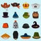Set of different hats color flat icons