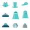 Set of Different Hats Flat Style Icons.