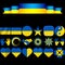 Set of different icons with symbols of Ukraine.Flag of Ukraine in different elements, icons and shapes.Vector