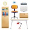 Set of different interior elements. Work room. Vector illustration