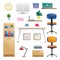 Set of different interior elements. Work room. Vector illustration