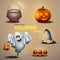 Set of different items for the holiday Halloween, as well as a cute ghost