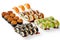 Set of different Japanese sushi rolls for family dinner