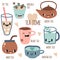 Set of different kinds of tea with smile faces