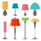 Set of different lamps. Floor and table lighting equipment. Vector