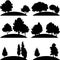 Set of different landscapes with trees