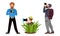 Set of different male photographers in different action poses. Vector illustration in a flat cartoon style.