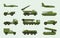 Set of different military transport. Modern equipment collection fighting machine, air defense, car, truck, tank