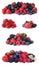 Set of different mixed berries on background