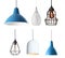 Set of different modern hanging lamps on background