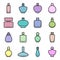 Set of different multi-colored perfume bottles in vector format on a white background. Very easy to edit