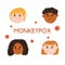 Set of different nationalities people with a rash as symptom of Monkeypox virus. Concept with male and female faces and