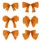 Set of different orange bows for decoration. Decor for Valentine`s Day, birthday, wedding, celebrations and holidays.