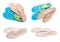 Set with different orthopedic insoles on background