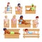 Set of different people, woman and man in wood sauna