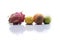 Set of different piles of fruits over white background. Healthy