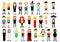 Set of different pixel art characters on white. Vector illustration. People icons. Halloween. Magic