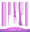 Set of different plastic combs, on white. Vector illustration.