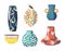 Set of Different Pottery, Clay Crockery. Oriental, Turkish, Modern Pots and Flower Vases of Various Sizes and Shapes