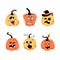 Set of different pumpkin on white background. The main symbol of the Happy Halloween holiday. Orange pumpkin