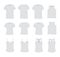 Set of different realistic white t-shirt for man and woman. Front and back view. Shirt sleeveless, short-sleeve, singlet