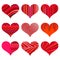 Set of different red hearts. Nine hearts isolated on a white background