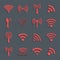 Set of different red vector wifi icons for communication and rem