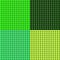 Set of different shades of saturated green color perforated flat surfaces of paper, plastic, metal. Seamless vector patterns