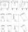 Set of different silhouettes dumpsters linear vector icons on white background. Vector illustration.