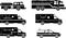 Set of different silhouettes fire trucks and