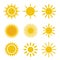 Set of Different Simple Yellow Orange Sun Icons on White Background - Spiky and Wavy Rays