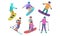 Set of different skiers and snowboarders characters. Vector illustration in flat cartoon style.