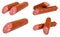 set of different smoked salami sausage piece isolated on white background.