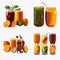 Set of different smoothies with orange, lemon, lime, mint and ice.