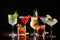 set of different sophisticated cocktails with