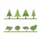 A set of different species of trees and shrubs in a flat style. Deciduous and coniferous trees and bushes in a flat